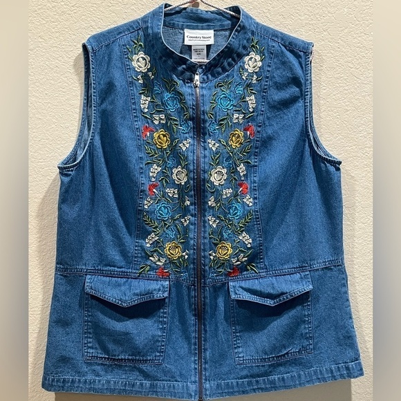 COUNTRY STORE EMBROIDERED FLORAL DENIM VEST SIZE L - Picture 3 of 7